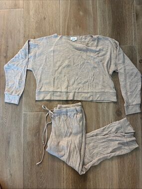 Jenni Waffle Knit Lounge Set - Light Beige XS